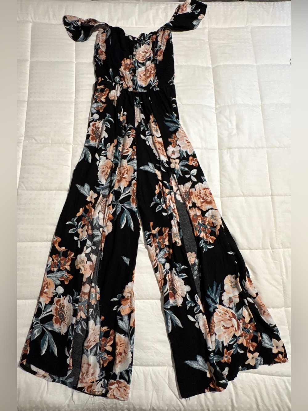 Floral Black Wide-Leg Jumpsuit